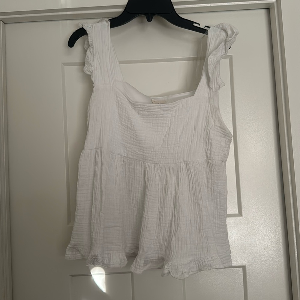 Peach Love!! white ruffle top